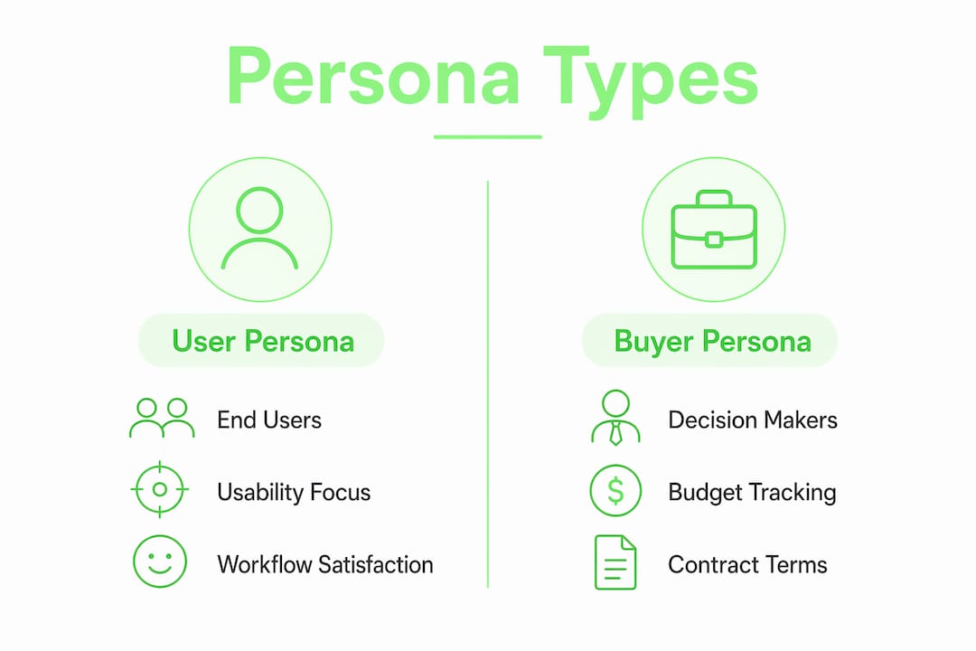 Infographic comparing user persona and buyer persona features