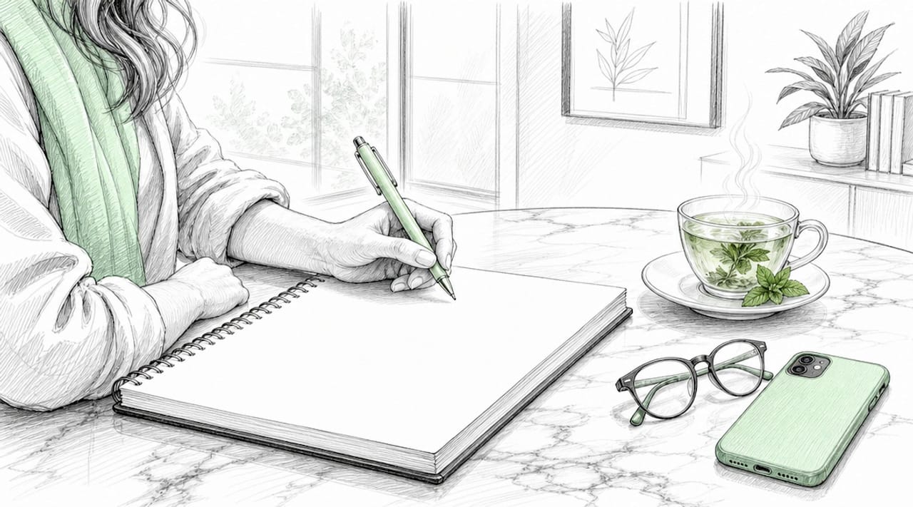 Hands writing master task list in notebook