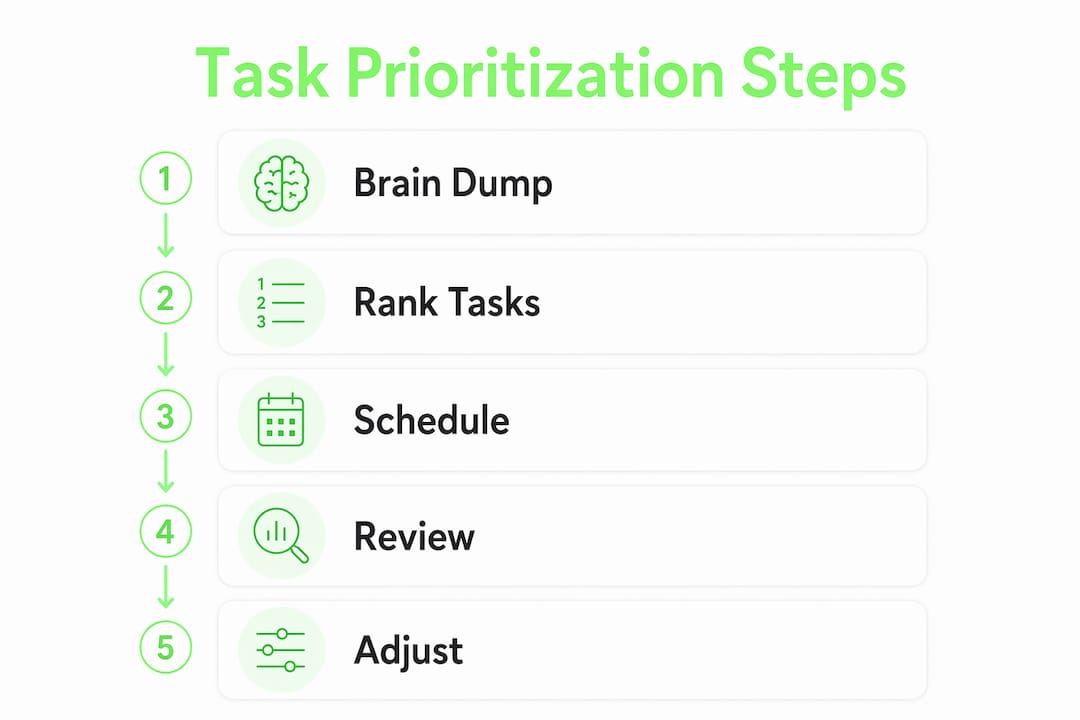 Infographic showing five steps to prioritize tasks