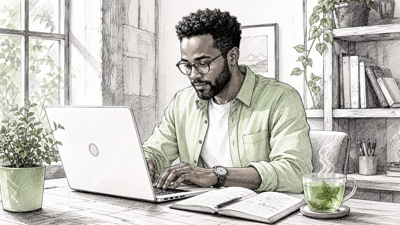Man working at corporate office workstation