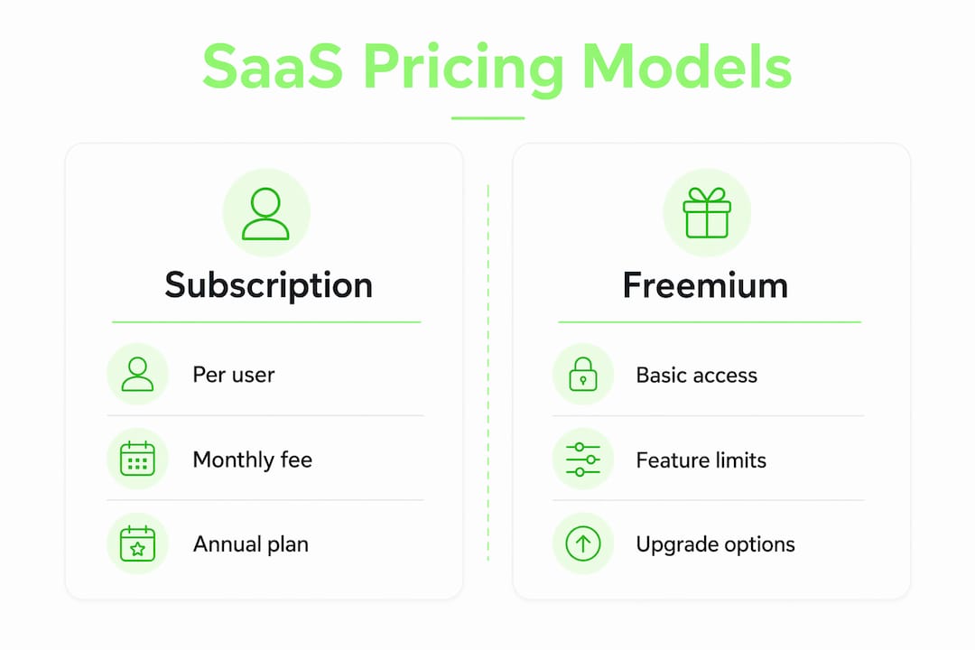 Infographic comparing SaaS subscription and freemium pricing