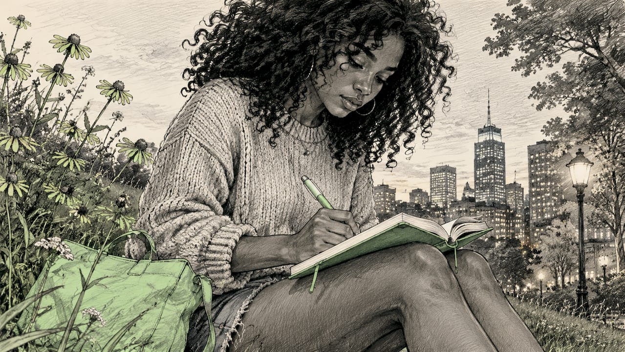 Woman journaling outdoors reflecting on failure