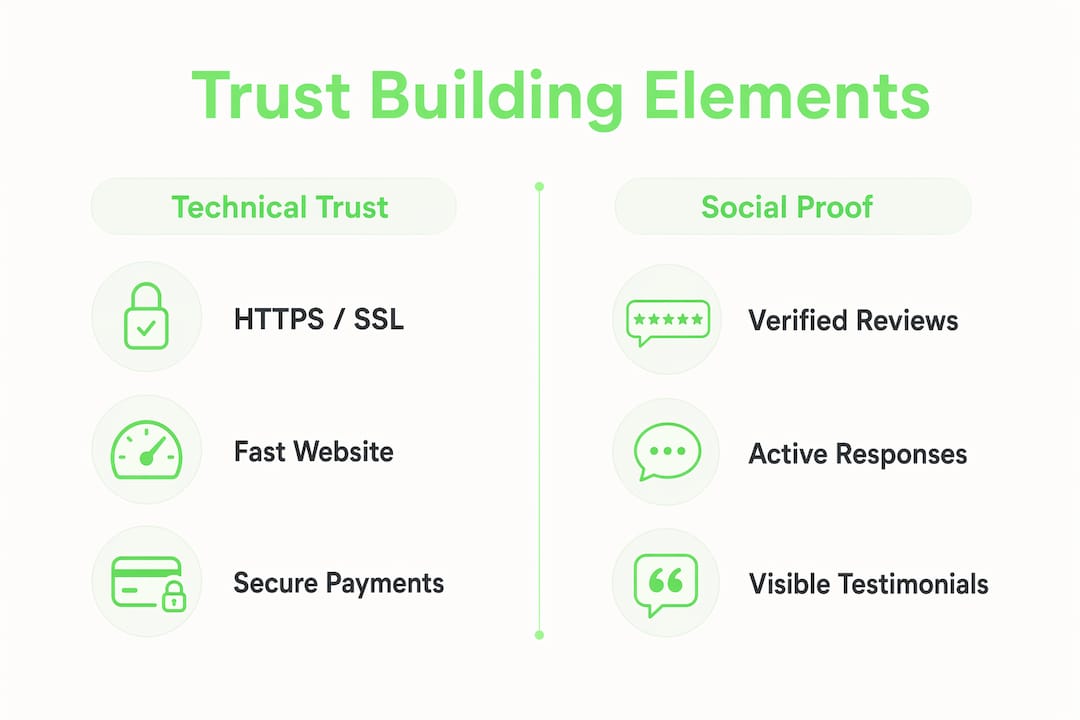 Infographic comparing technical trust and social proof elements