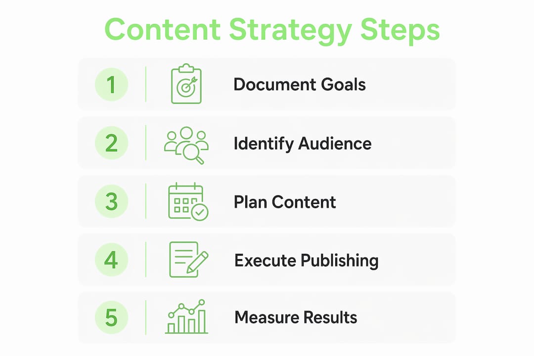Infographic illustrating five content marketing strategy steps