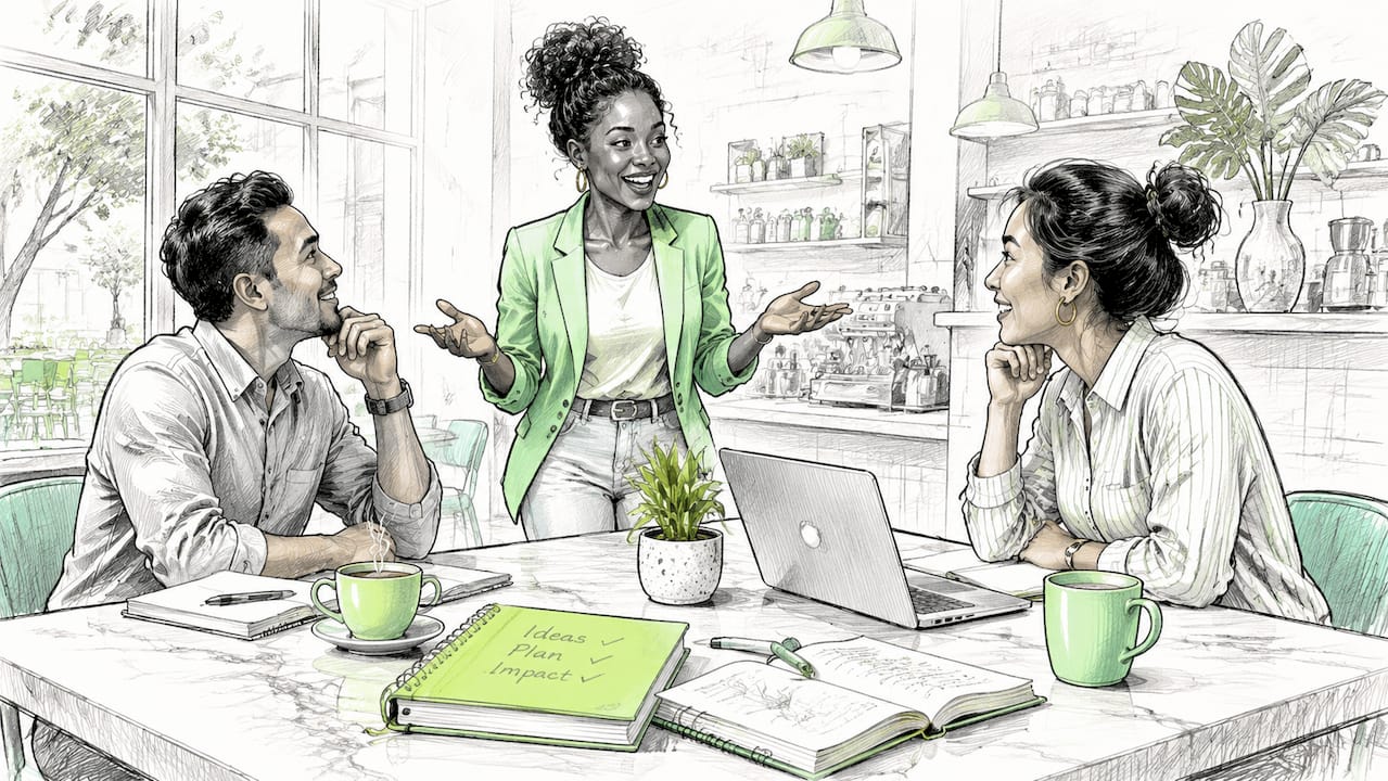 Entrepreneur telling story in coworking space