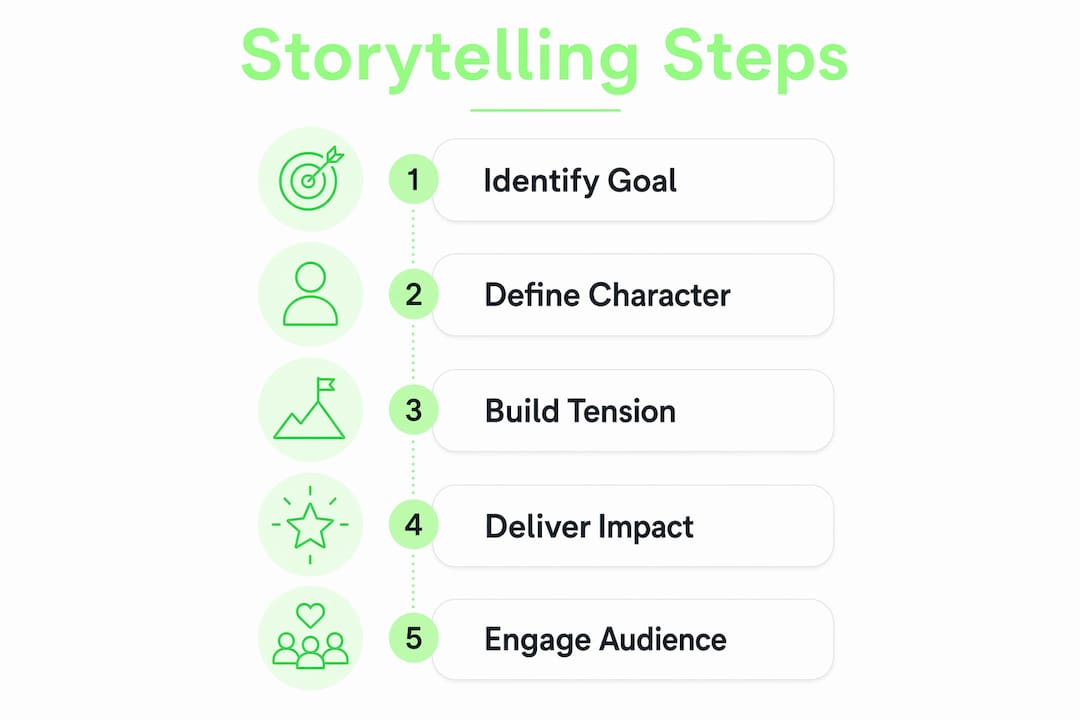 Infographic illustrating storytelling steps for business