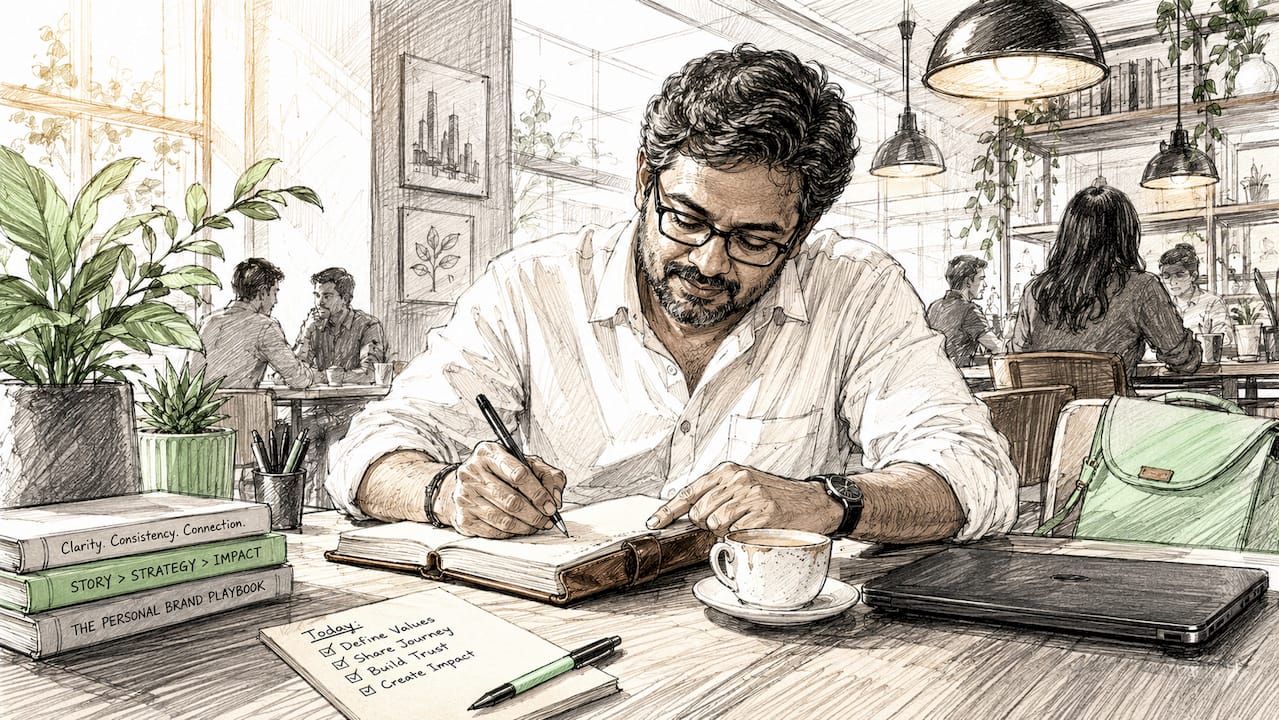 Founder writing brand story in home office