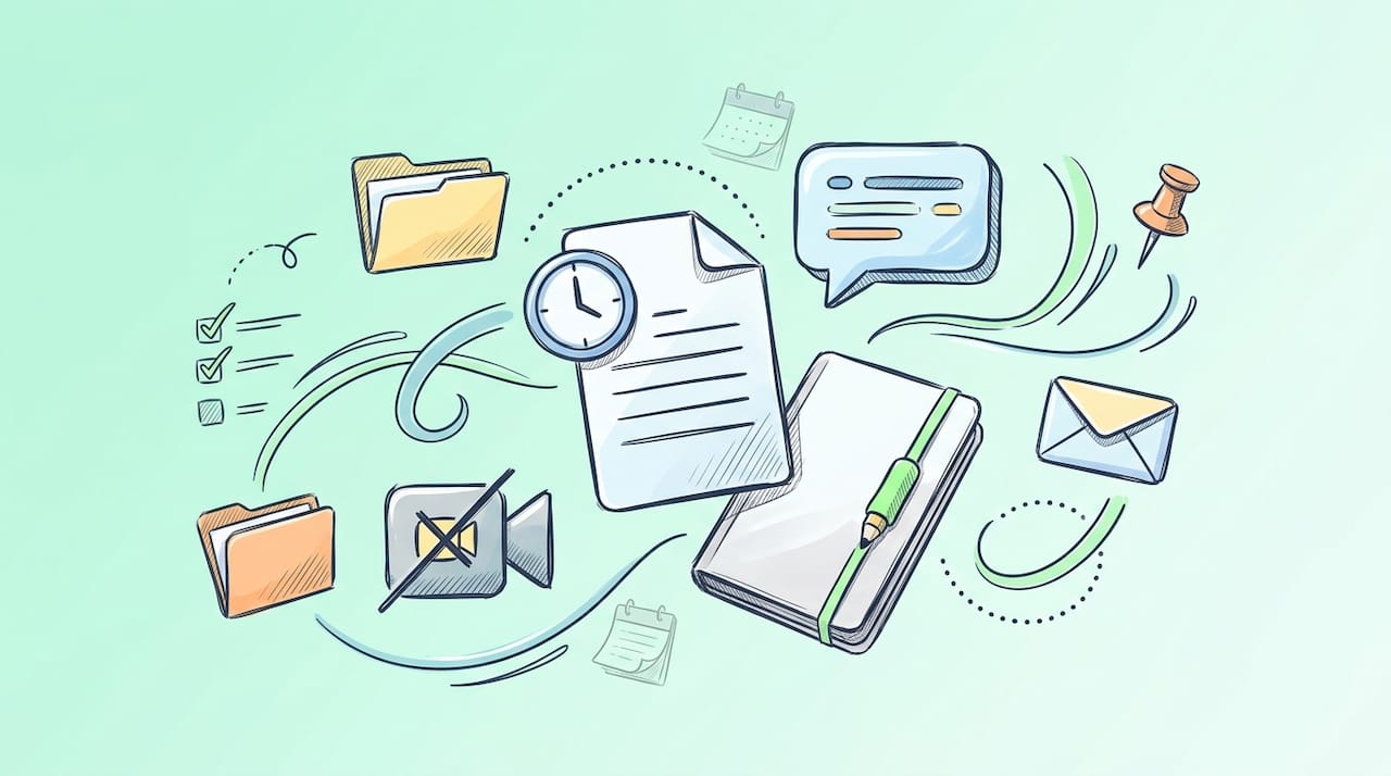 Cartoon graphic of asynchronous communication tools