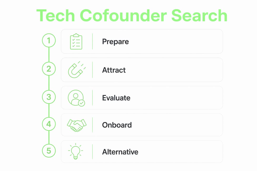 Infographic showing steps to find a tech cofounder