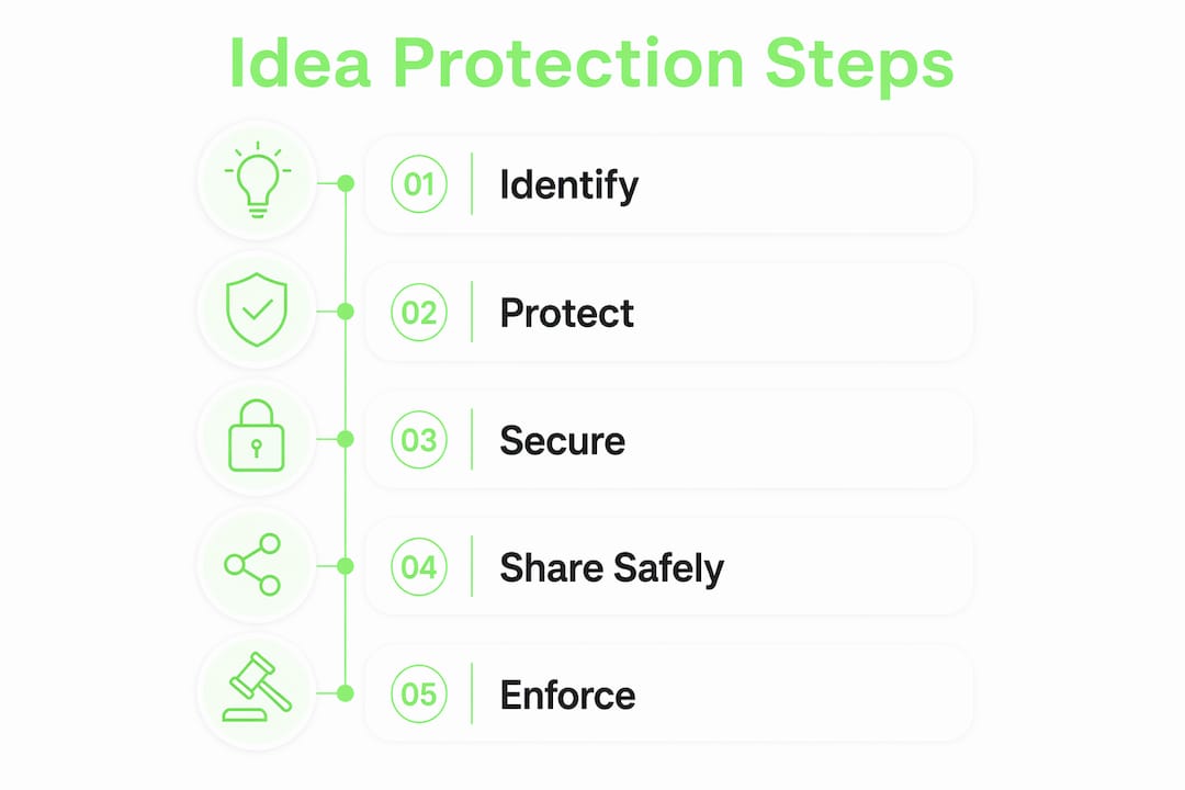 Infographic showing stepwise business idea protection process