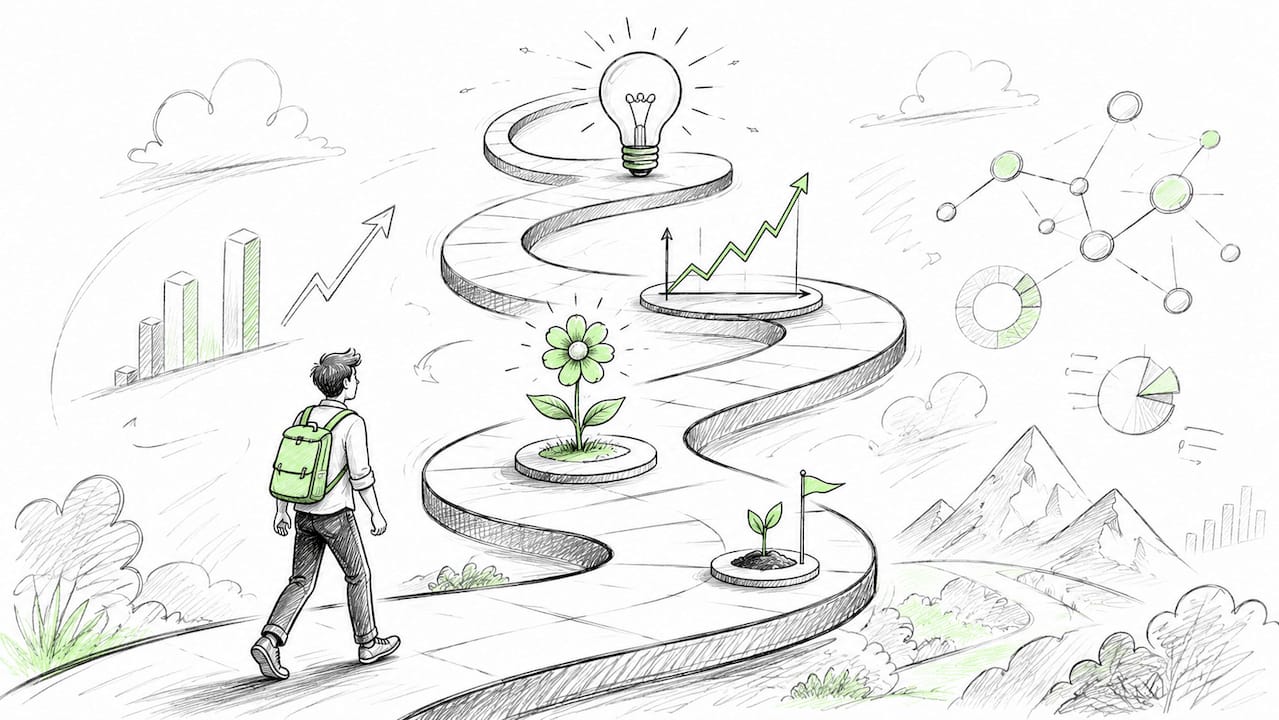 Cartoon illustration of startup growth pathway