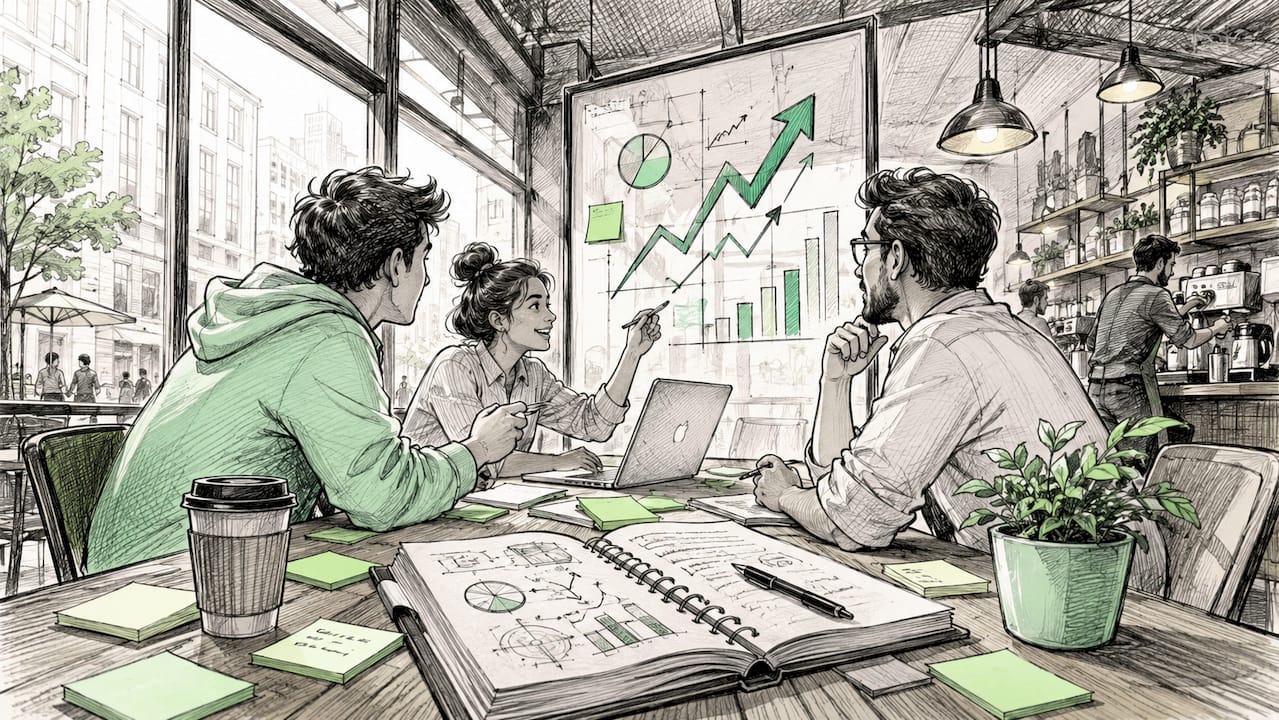 Animated symbolic startup workspace illustration