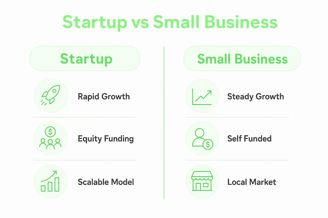 Infographic comparing startups and small businesses