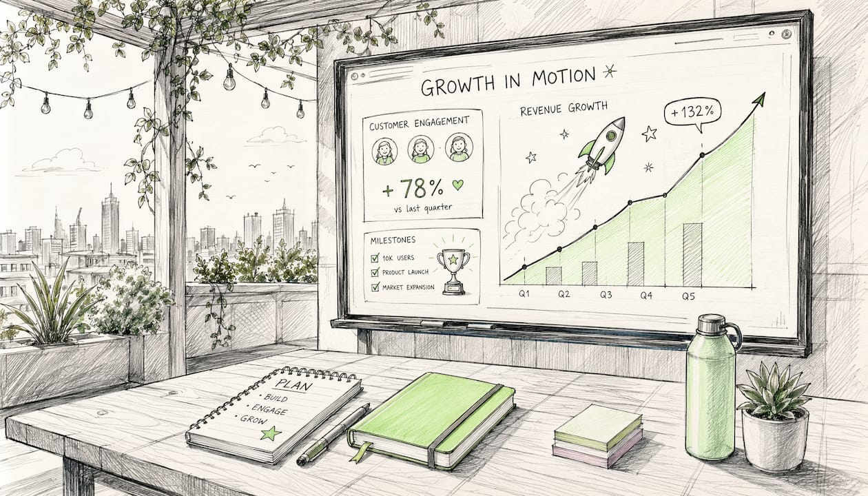 Cartoon animation of business growth dashboard