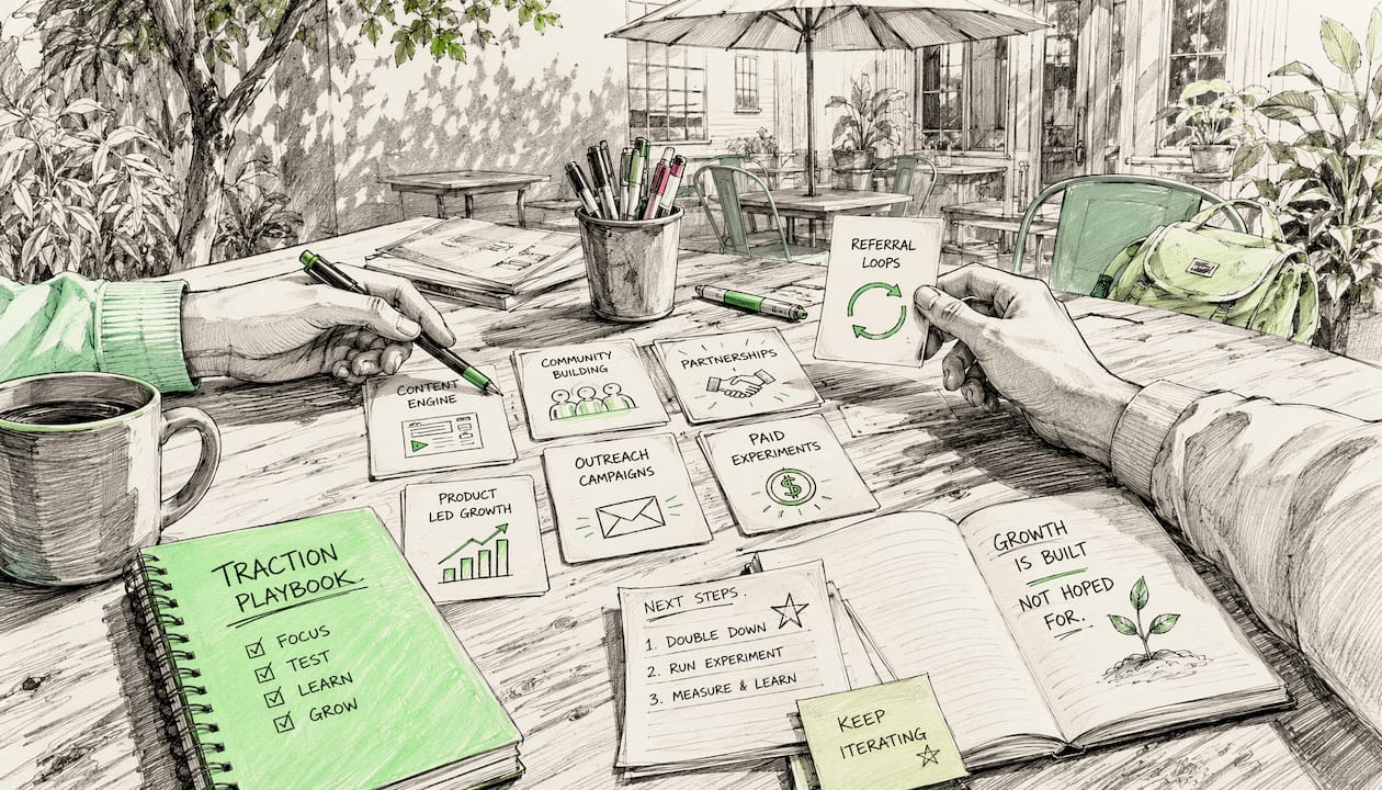 Overhead view of hands planning traction strategy