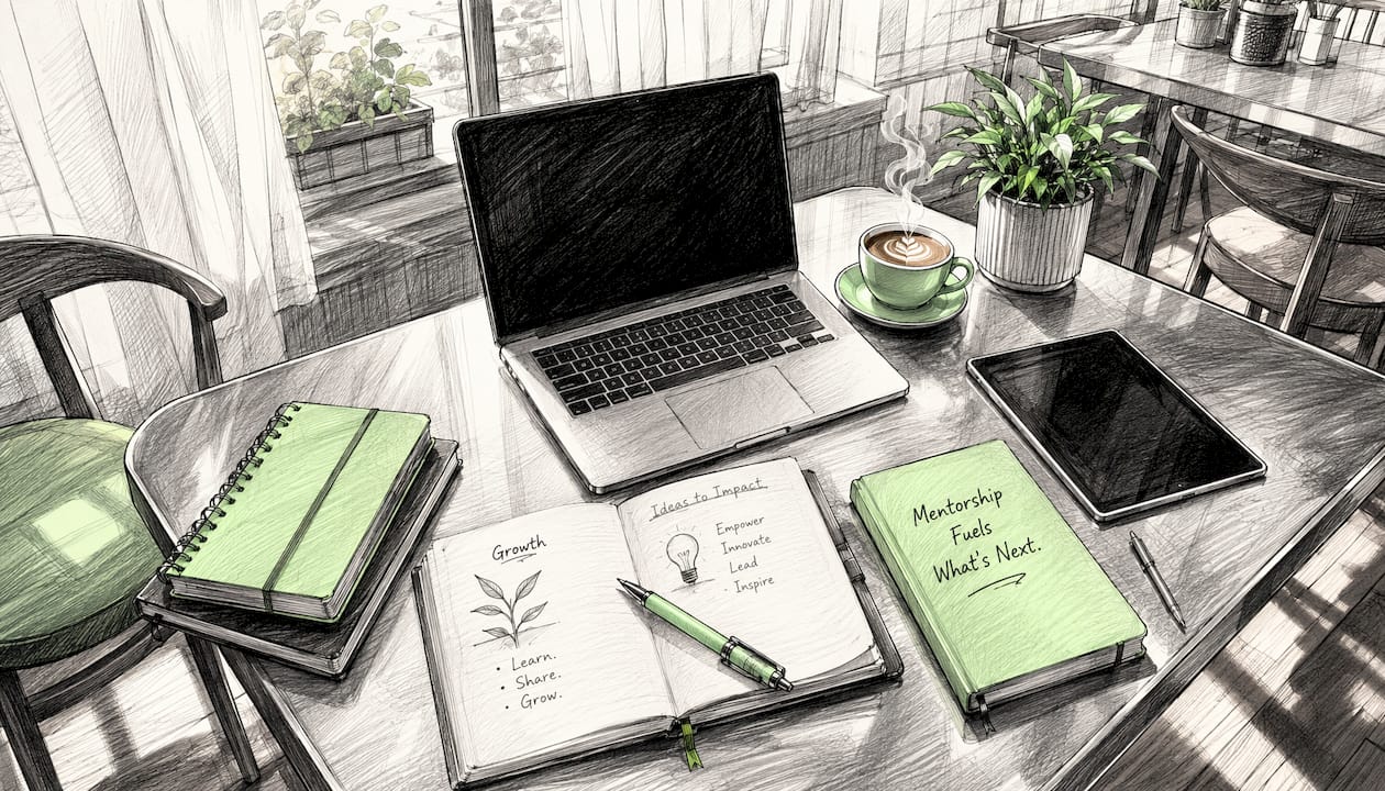 Minimalist animated startup mentorship workspace