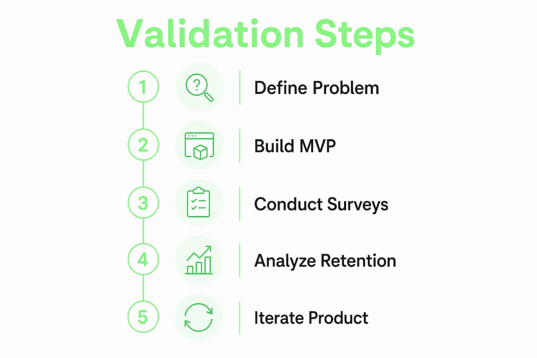 Infographic showing product-market fit validation steps