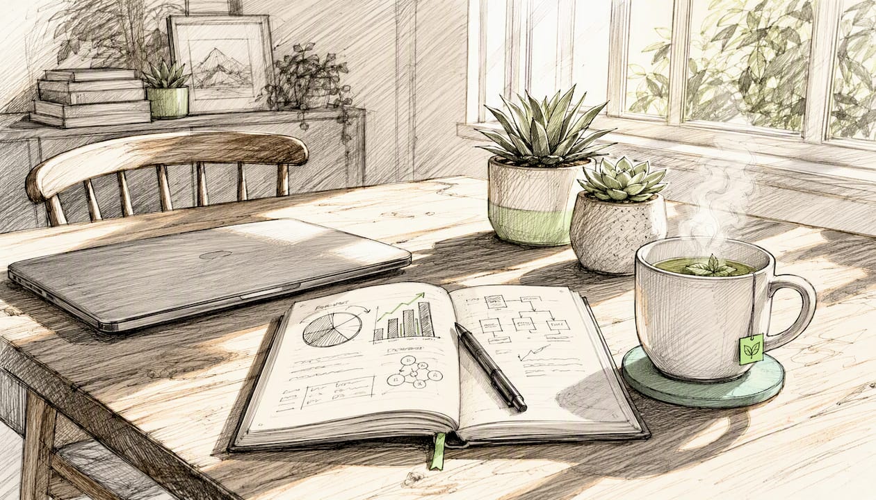 Founder workspace with notebook and tablet