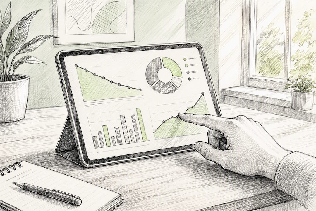 Animated founder pointing at churn rate graphs