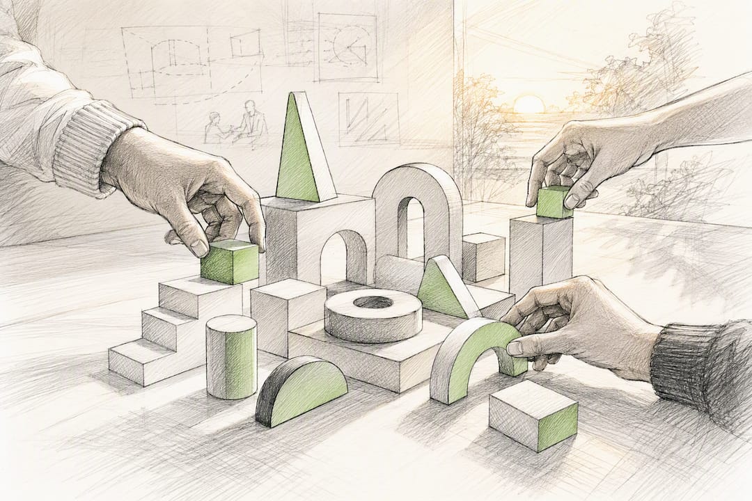 Hands fitting puzzle pieces symbolizing team collaboration