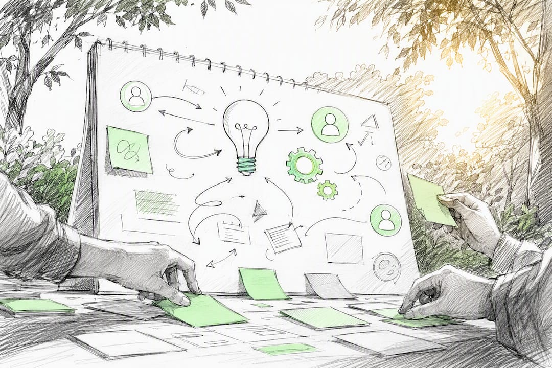 Animated design thinking ideation workspace