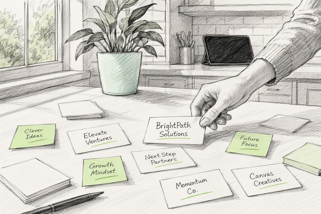 Desk with sticky notes and hand placing card