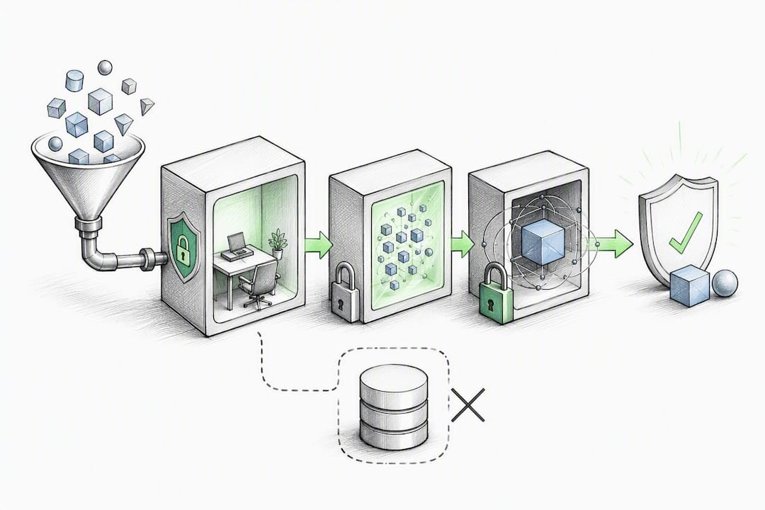 Privacy-first AI data lifecycle illustration