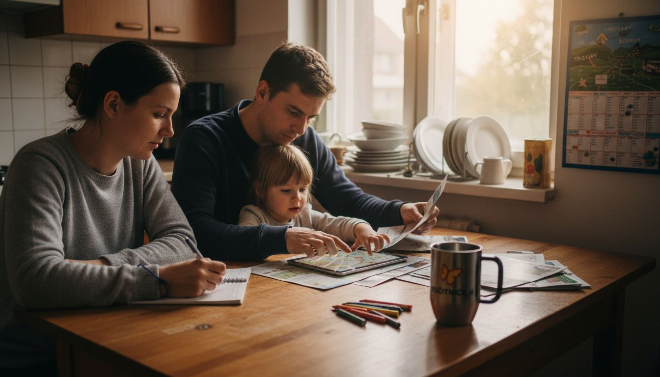 Družina skupaj za mizo načrtuje proračun za počitnice