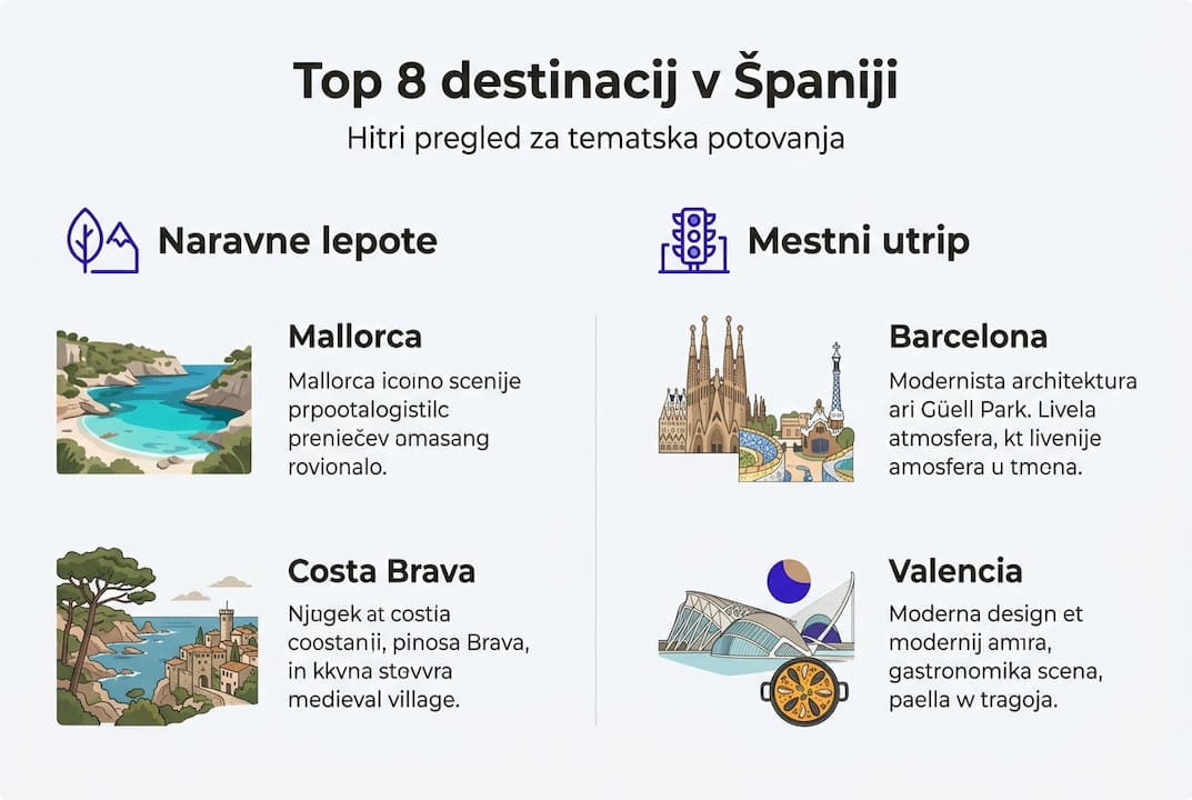 Preglednica za lažjo primerjavo španskih počitniških krajev