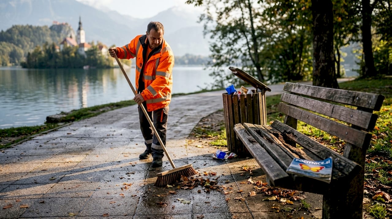 Okoli Blejskega jezera skrbijo za urejenost sprehajalnih poti.