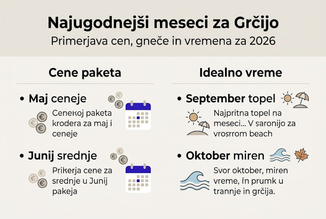 Pregled cen in vremena za brezskrbne počitnice v Grčiji