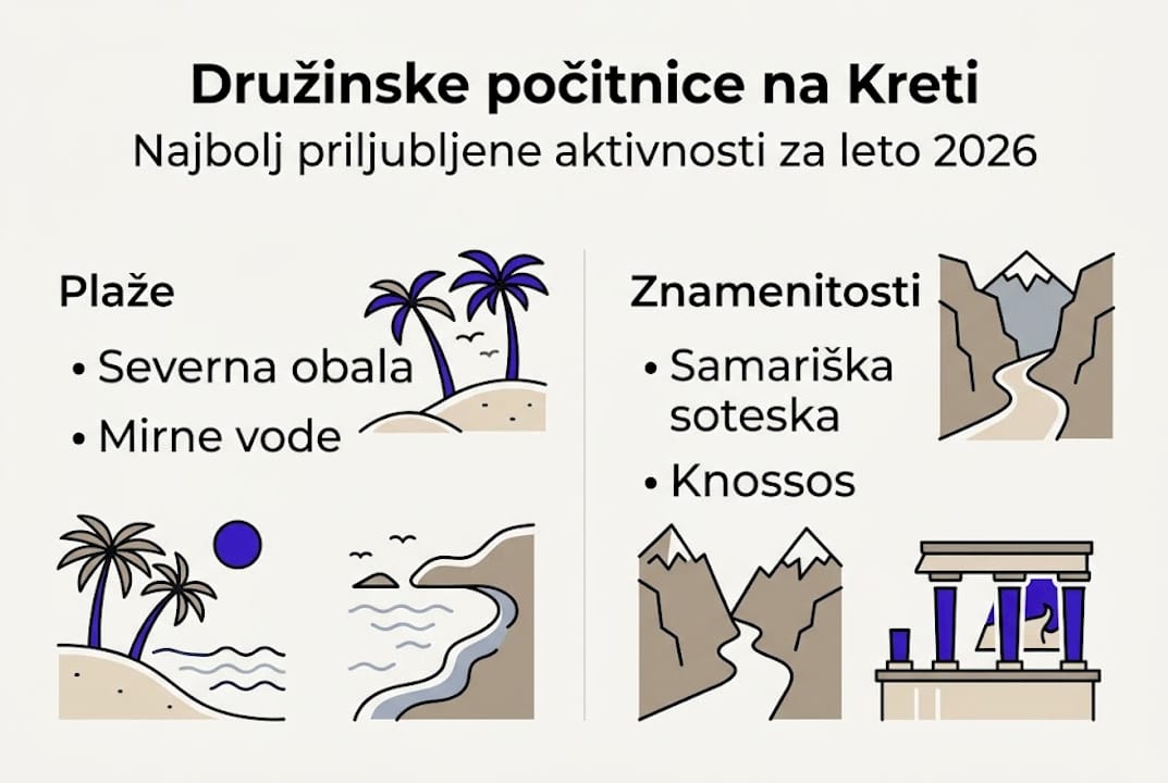 Pregled najboljših družinskih doživetij na Kreti v infografiki