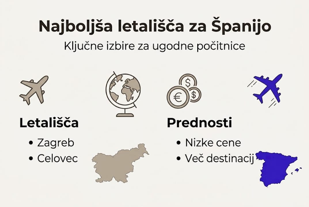 Pregleden in enostaven prikaz primerjave letališč za potovanje v Španijo