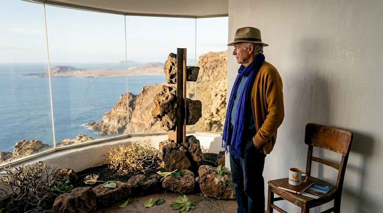 Obiskovalec občuduje umetniško podobo lave na Lanzarotu.