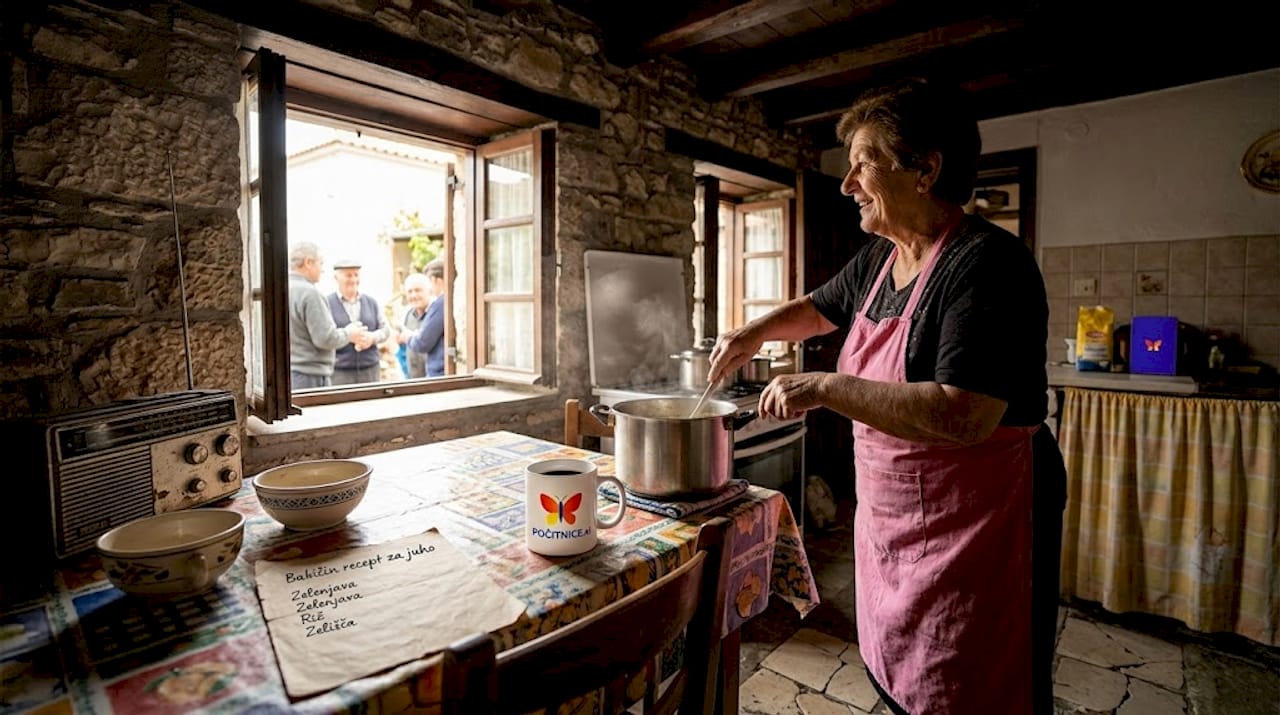Ženska pripravlja tradicionalno jed v domači kuhinji v vasi Olympos.