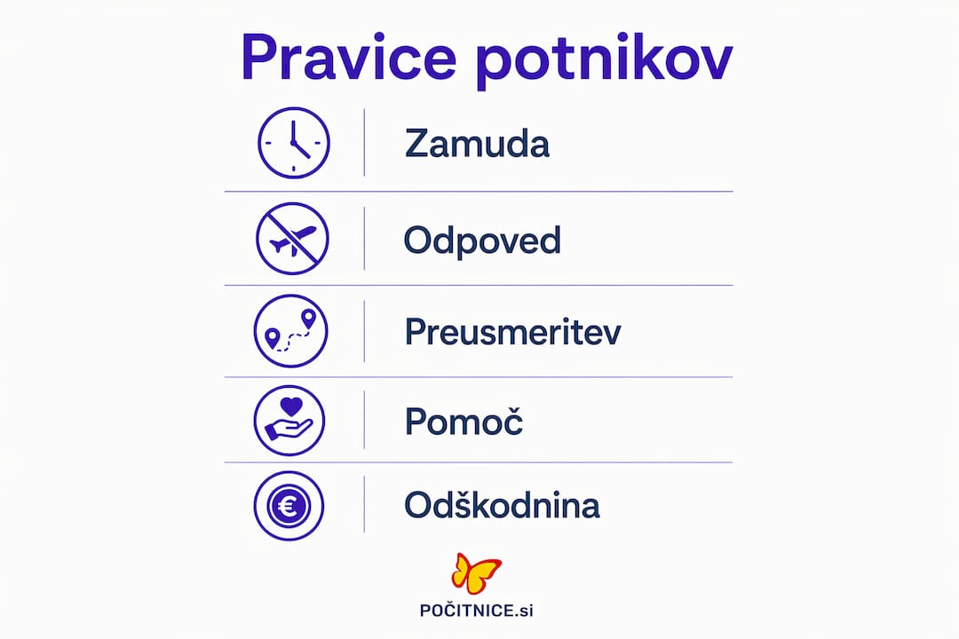 Infografika s prikazom korakov in postopkov za uveljavljanje pravic potnikov