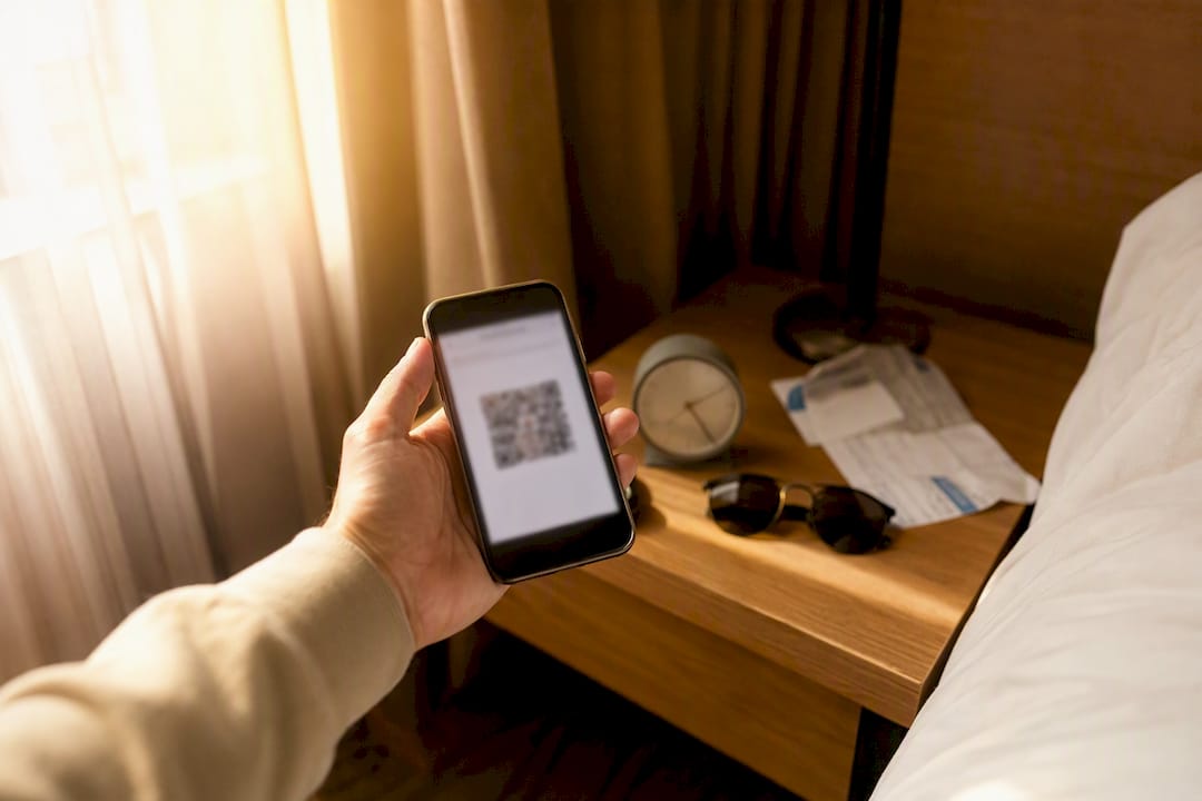 Popotnik shranjuje posnetek QR kode na telefonu