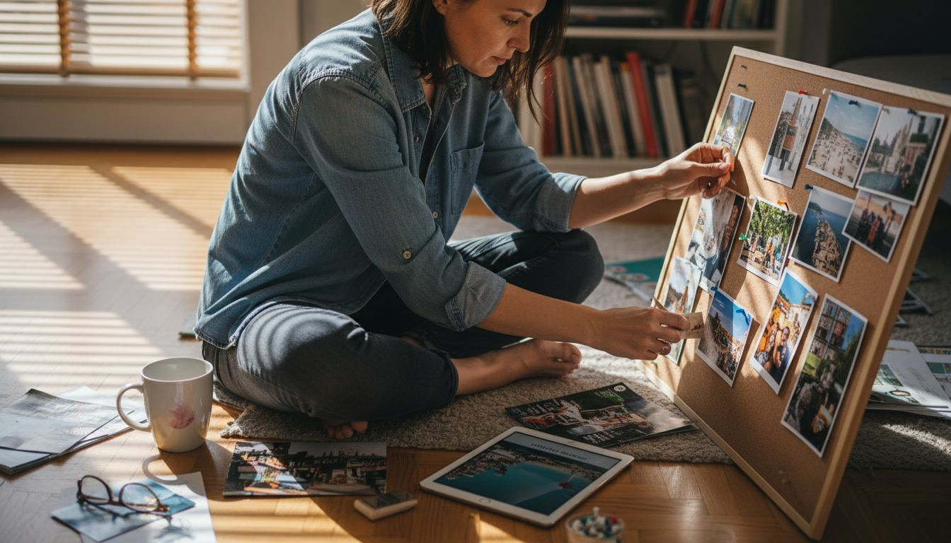 Woman creating Croatia travel vision board