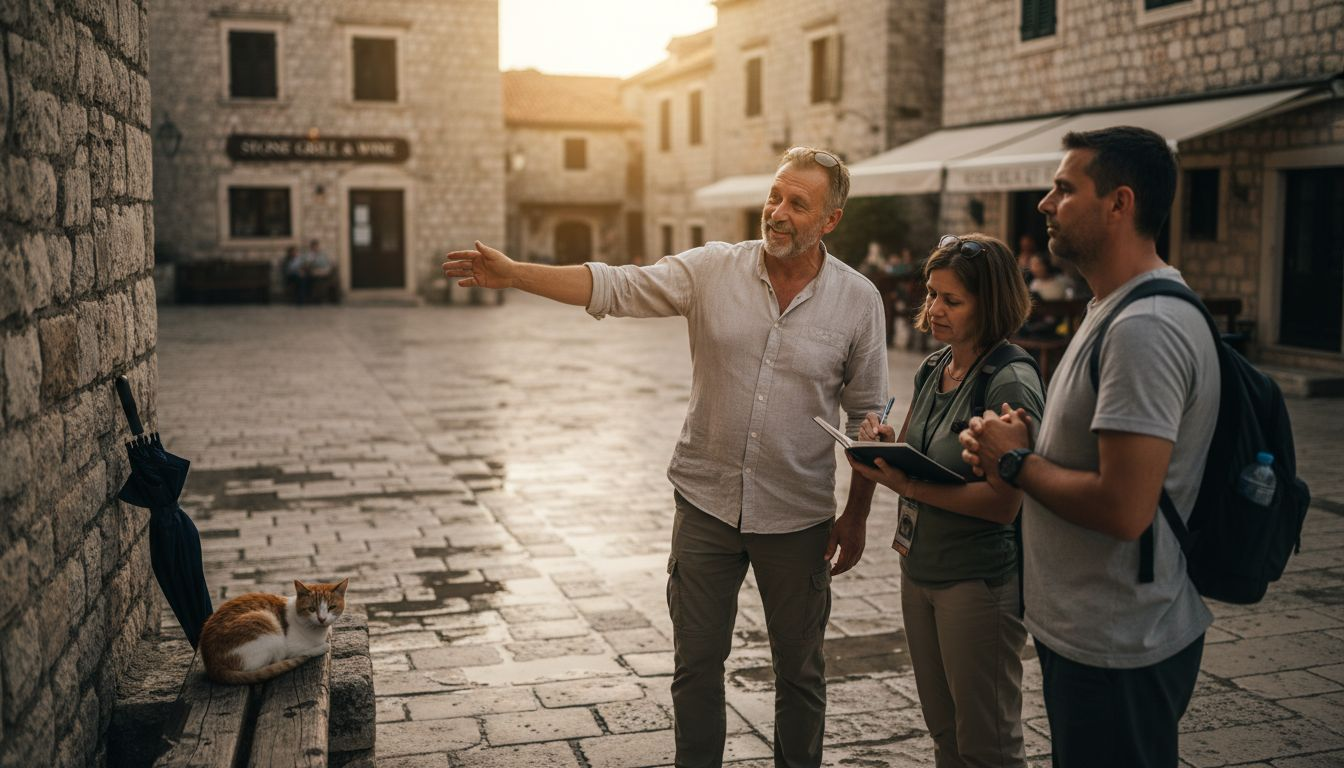 Guide showing tourists hidden Croatian village highlights