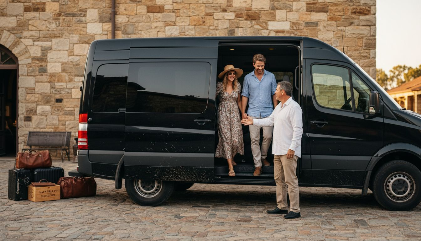 Mercedes van and guests at Croatian winery