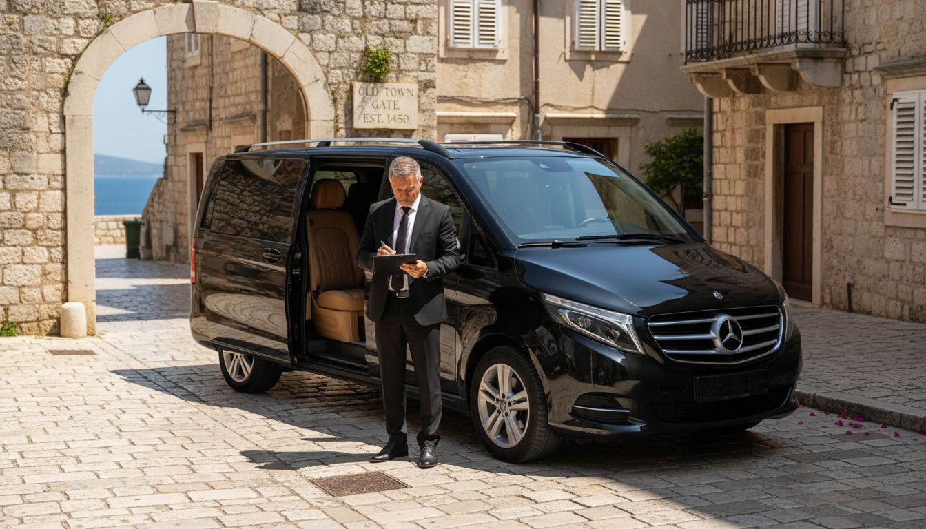 Chauffeur with luxury van at Croatian gate
