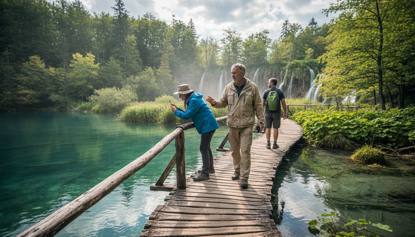 Private guide with travelers at Plitvice Lakes