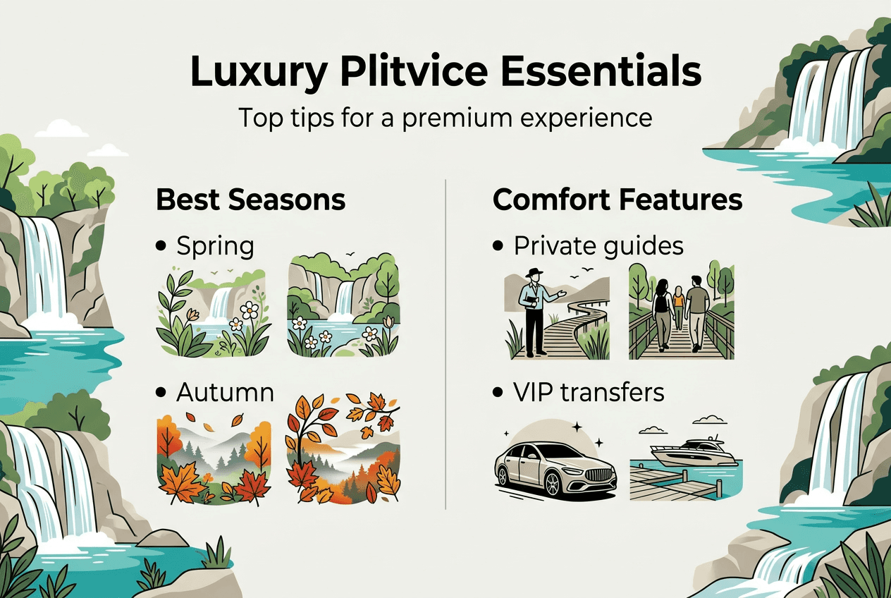 Infographic showing luxury Plitvice tips and features