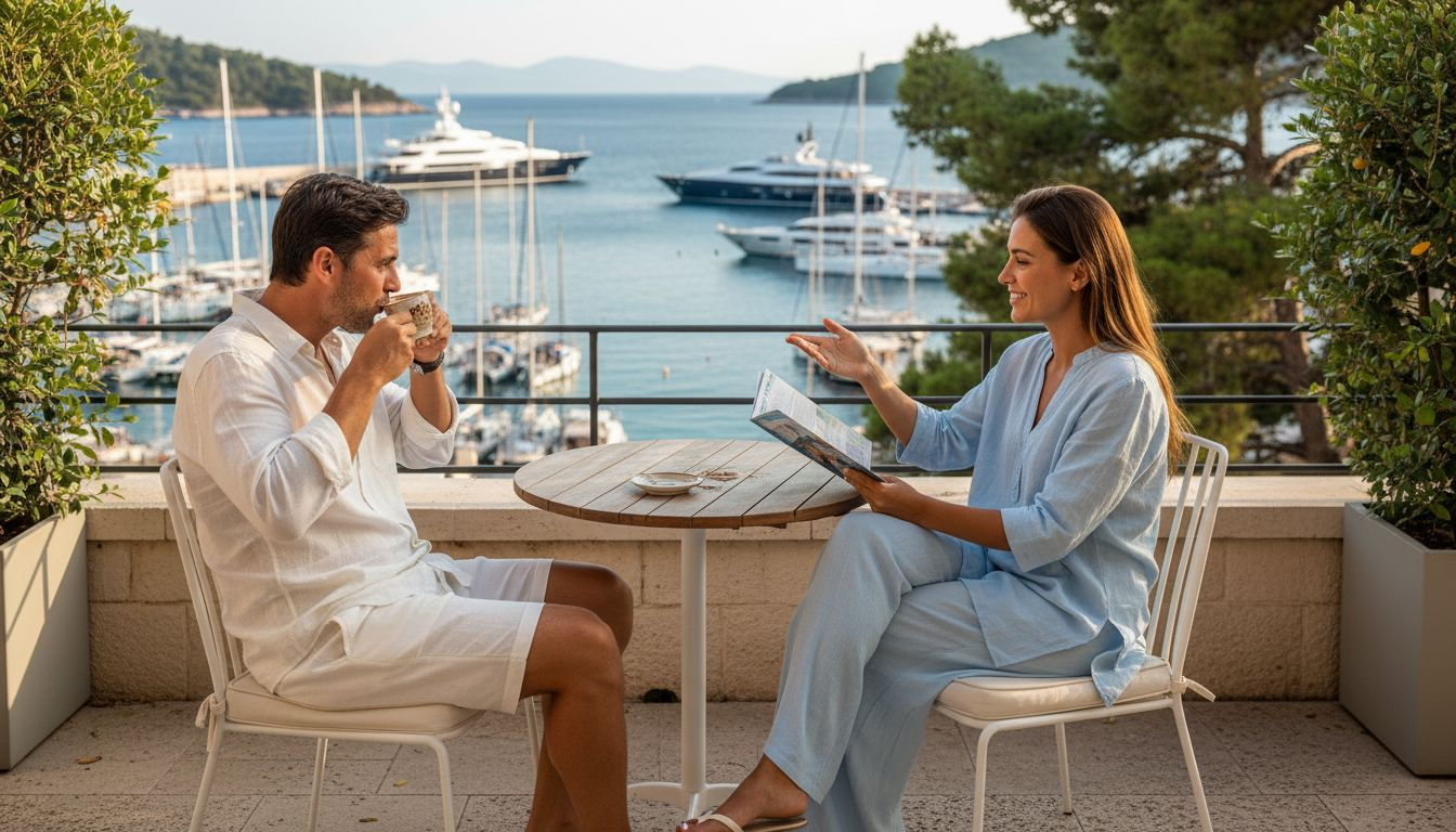Friends relaxing on Hvar hotel terrace