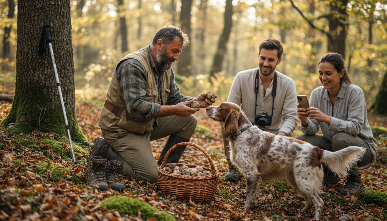 Guide and travelers during luxury truffle hunt