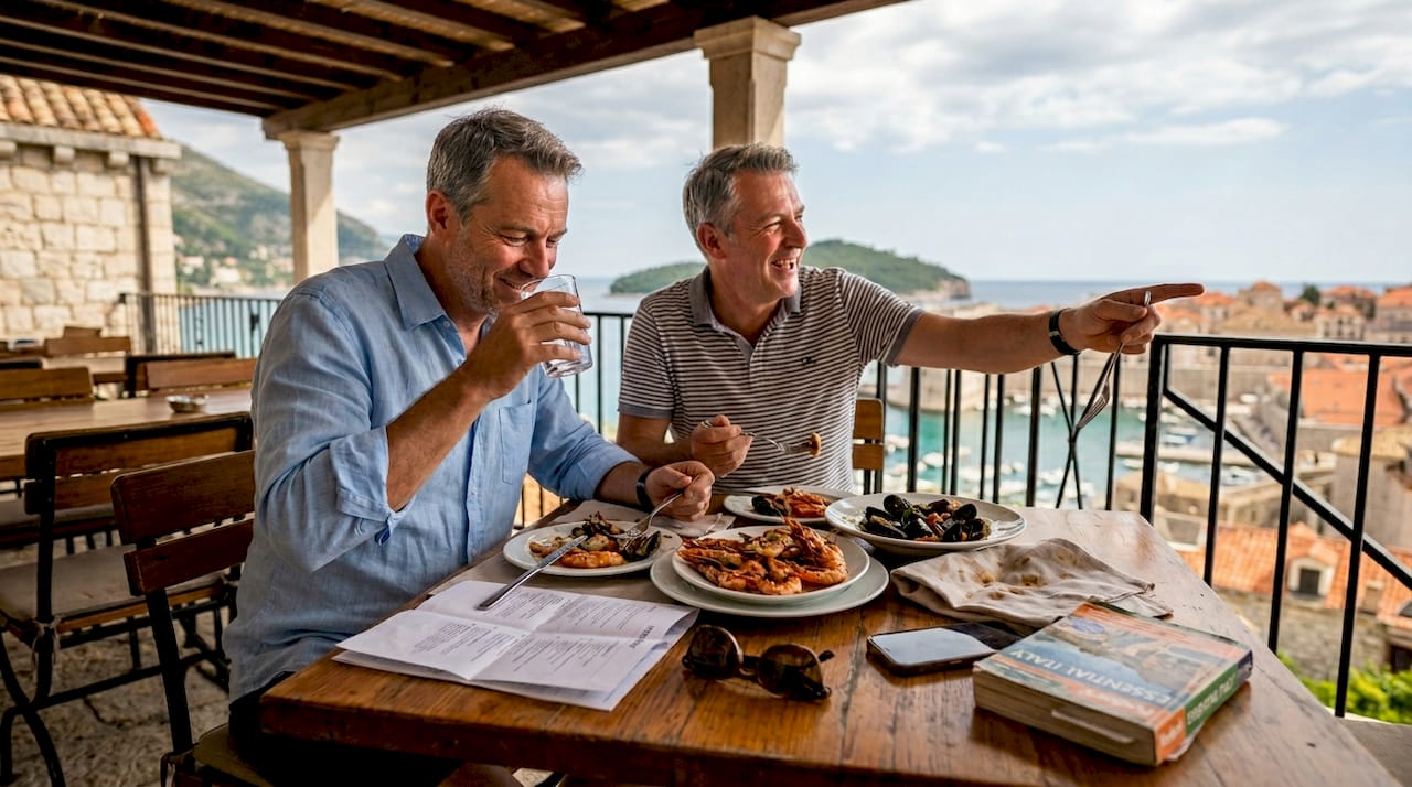 Couple enjoying relaxing private tour lunch