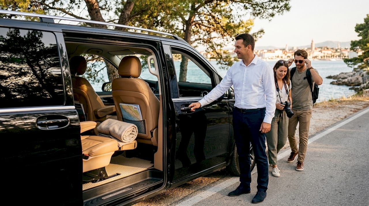 Luxury van and travelers Croatia coastline
