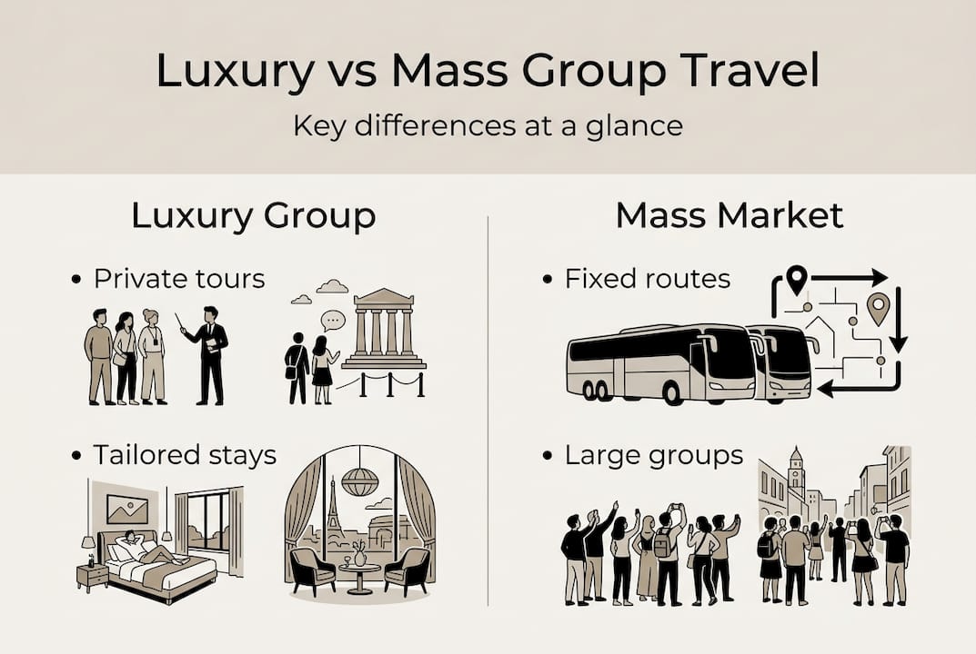Infographic comparing luxury and mass group travel