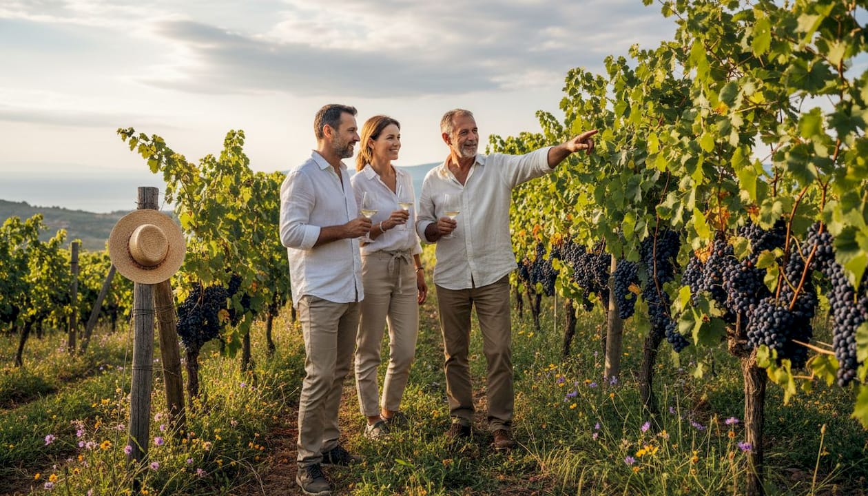 Guests on vineyard tour with local guide