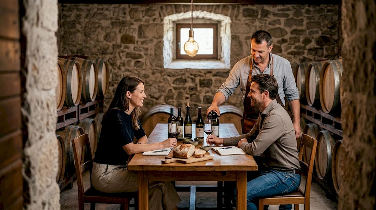 Travelers at private Croatian winery tasting